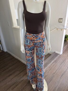 Veronica M Blue & Orange Mosaic Wide-Leg Pants